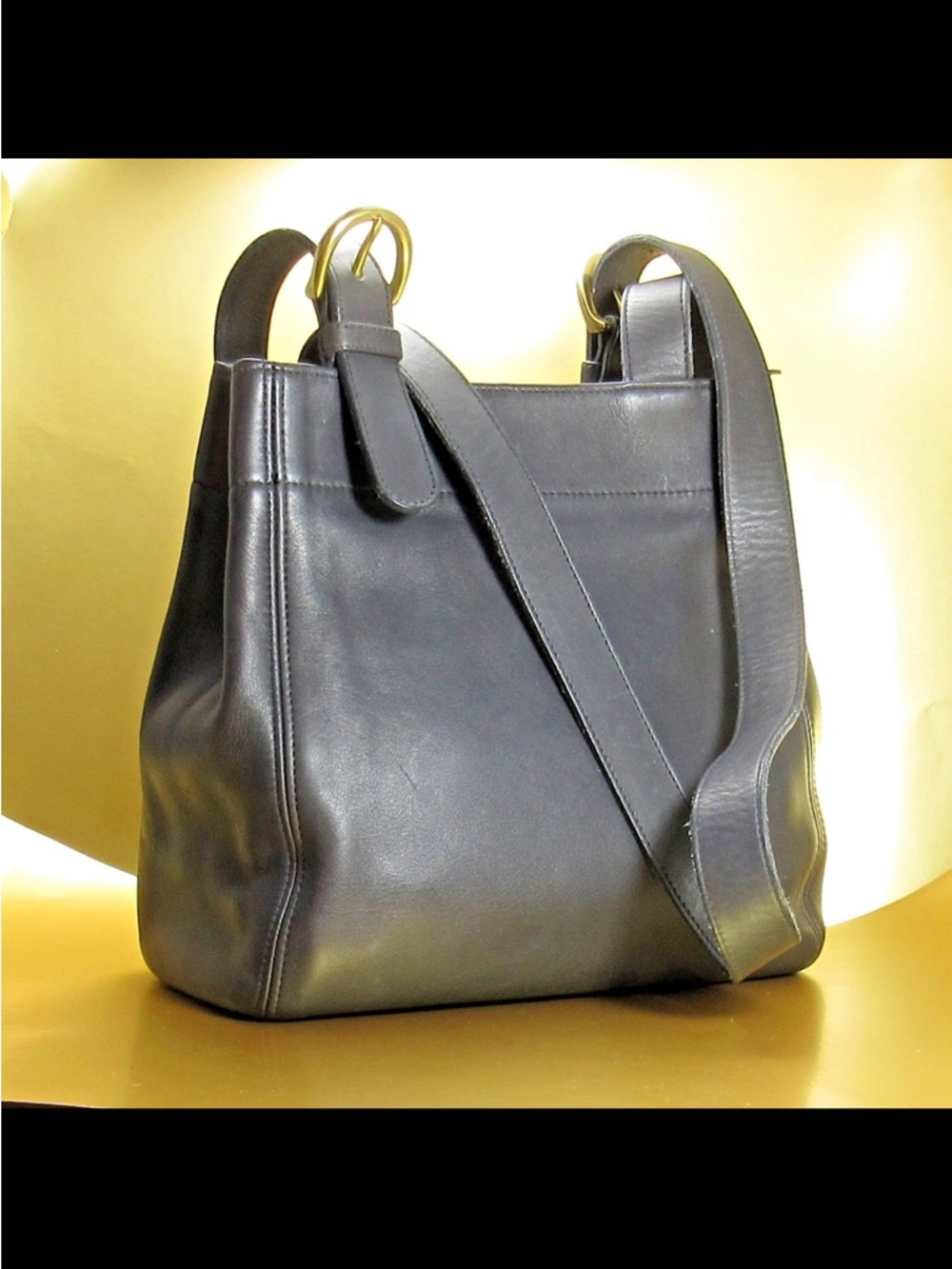 Coach Black Leather Double-Strap Shoulder Bag - Picture 4 of 16